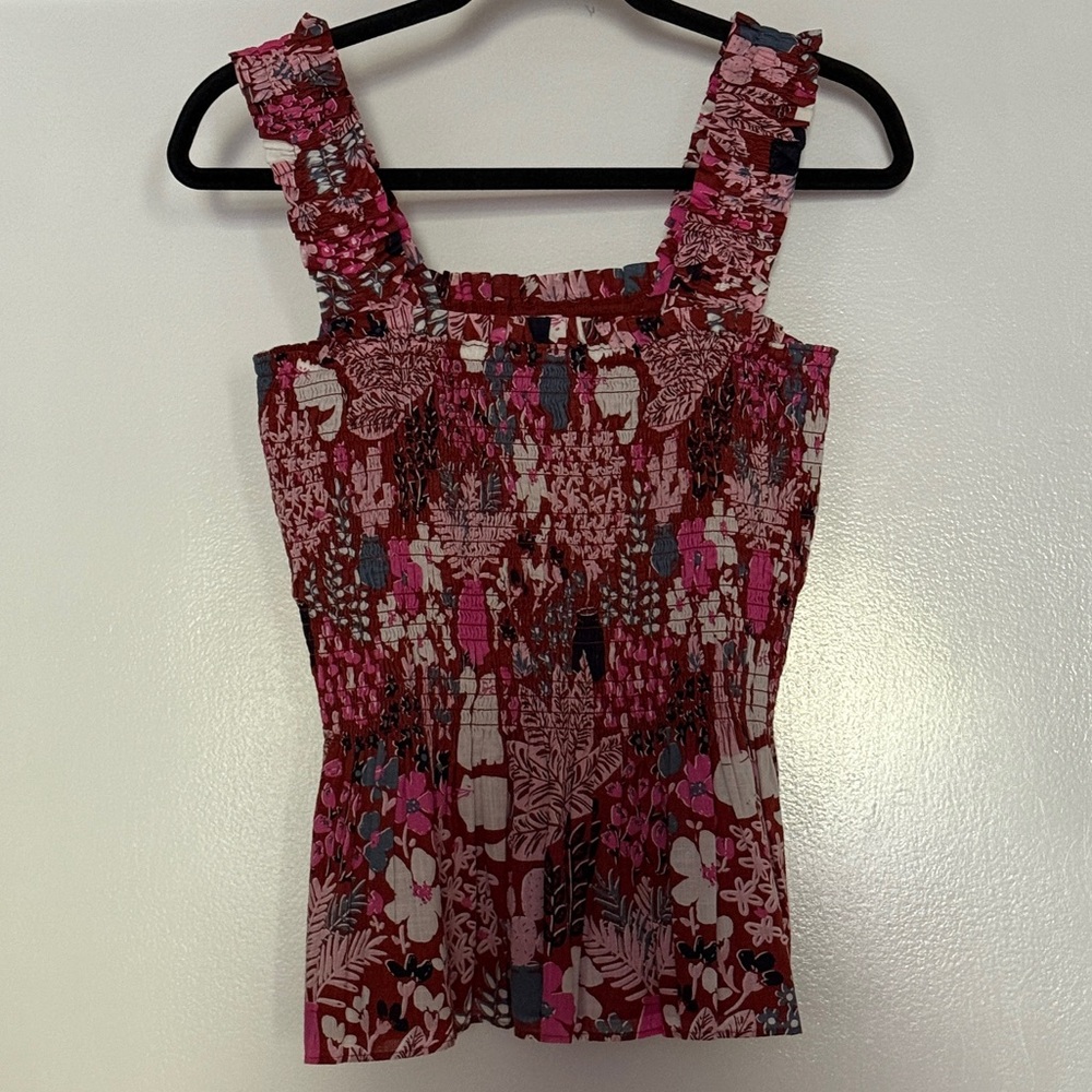 Garden Posy Shirred Sleeveless Top Multicolor Floral Tank Size Small — like new